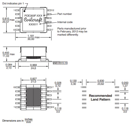 Technische Zeichnung - Coilcraft PoE300F Sperrwandler